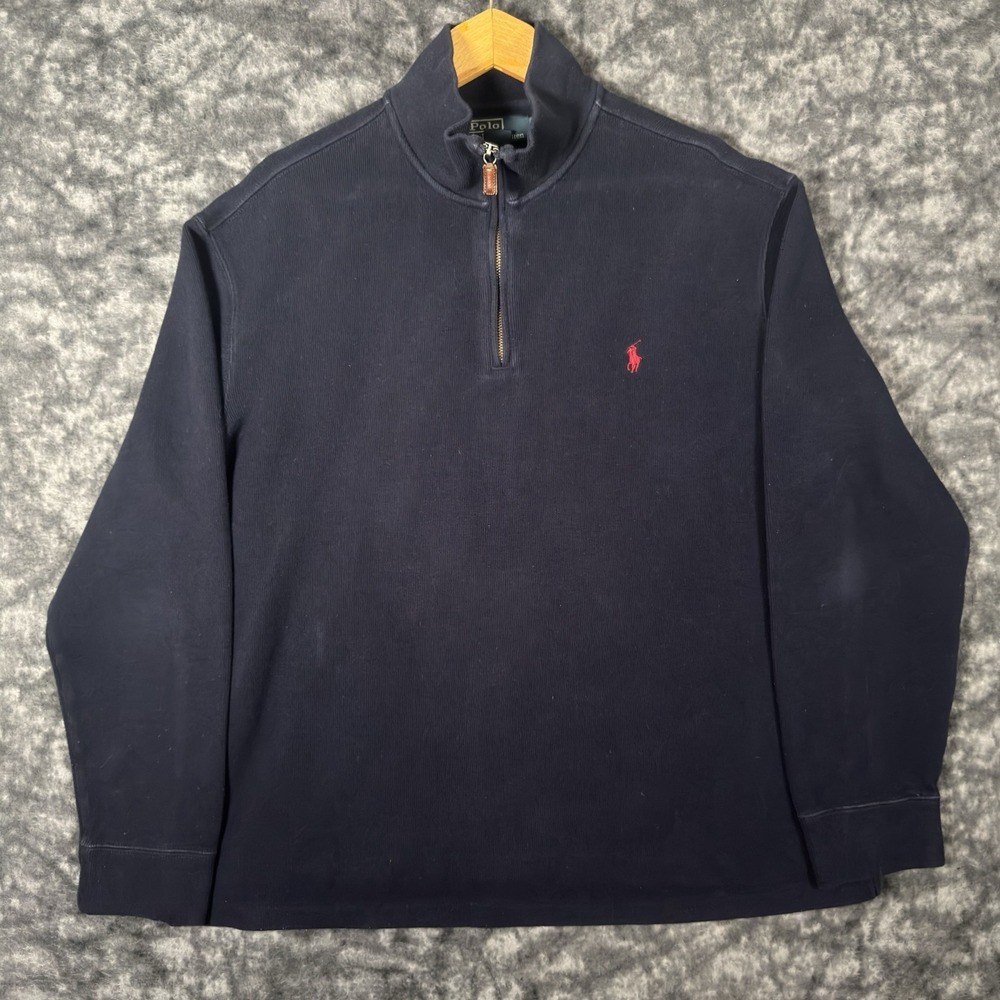 Polo Ralph Lauren Quarter Zip Pullover Mock Neck Mens XL Blue Sweater